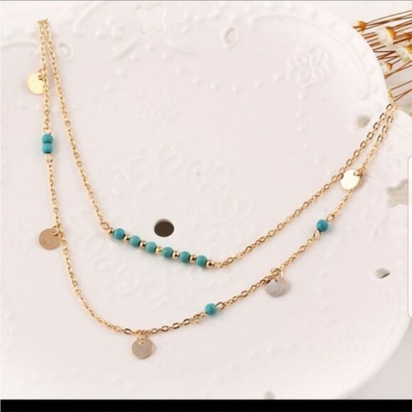 🎉 Host Pick 🎊Two layer Turquoise and Gold Necklace - Picture 2 of 2